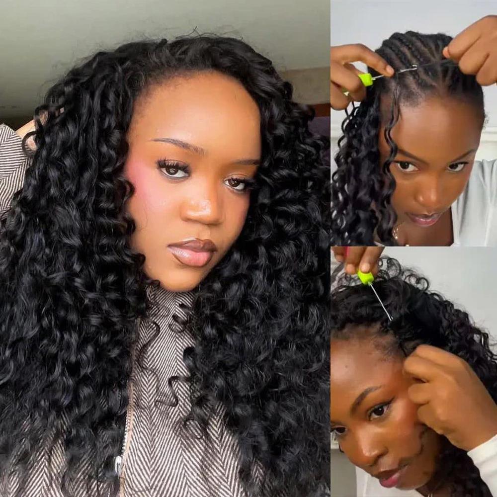 Premium Kinky Curly Human Hair Braids, Natural Black Deep Wave Crochet Hair, Small Spirals Feather Extensions for Female with Natural Look #SummerWins #DealsForYouDays, Crochet Hair Human Hair, Long