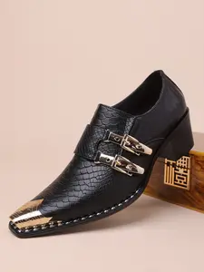 Elevate Your Style with Snake Pattern Formal Shoes, Dual Buckles & Metal Toe, PU Leather Upper, Rubber Sole, Elegant Design for All Seasons