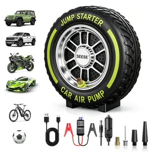 SEESE Tire Inflator Portable Air Compressor, 6000mAh Car Battery Jump Starter with LED light, 150PSI Digital Tire Inflator Repair Tool Kit Vehicle