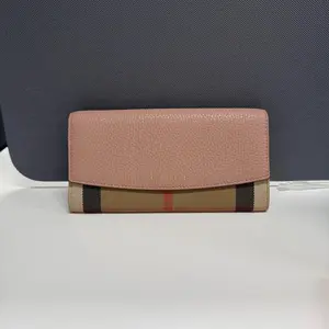 Pre-owned BURBERRY canvas Clutches & Wristlets House Check and Leather Grainporter Continental Wallet xiaotang20260308096