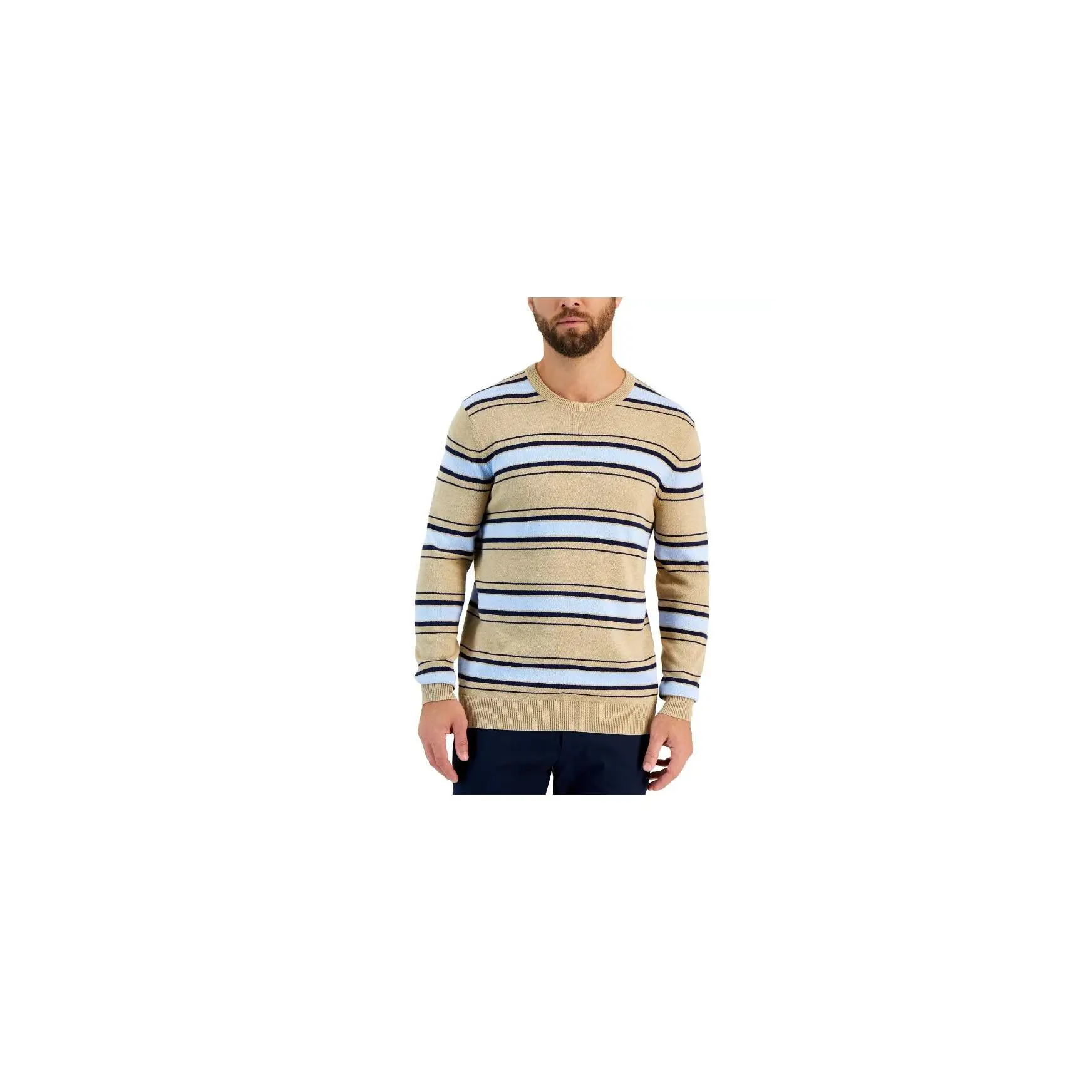 Men's Elevated Striped Long Sleeve Crewneck Sweater. Color : Toast Heather, Size : L