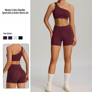 Women’S One-Shoulder Sports Bra & Active Shorts Set