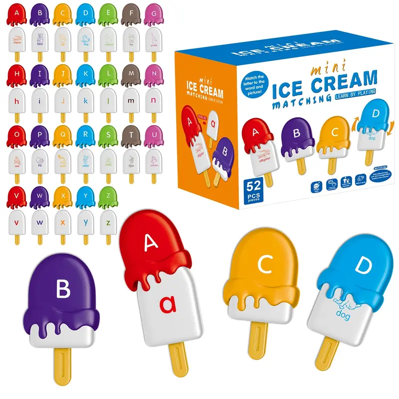 Ice Cream Shaped Alphabet Letters Matching Toy, 52Pcs/Set, Counting Game Set, Counting Toy, Fine Motor Skills Educational Plaything for Boys & Girls, Visual