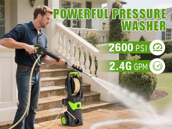 Electric Pressure Washer, 2600 PSI 2.4 GPM Power Washer with 4 Nozzles & Foam Cannon, for Driveways, Cars, Fences, Decks, Patios & Outdoor Cleaning Hose Home