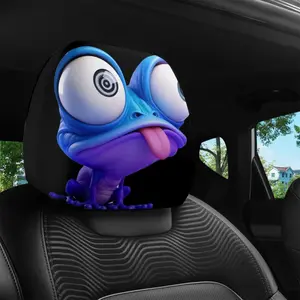 2 pieces, psychedelic blue frog cartoon printed car headrest cover, interior decoration, easy to install and clean, suitable for long-distance travel naps, perfect car decoration for amusing moments, enjoy a comfortable driving experience