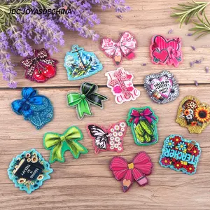 60pcs Loose Powder Cross Flatback-border Bow Heart Jewelry Pendant Acrylic Pin DIY Patch Accessories