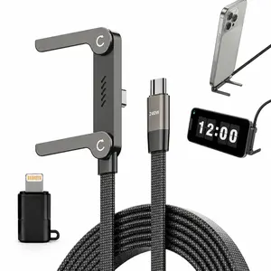 Dakomoda 240W Super Fast Charging 2-in-1 Invisible Holder Charger Cable with Stand, Mobile Accessory for Gaming, Office, Compatible with iPhone, Samsung, Type-C (Black)