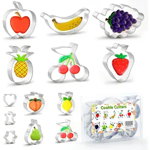 Fruit Shape Cookie Cutters Set, 13 count Large Stainless Steel Fruit Shapes Baking Mold, Metal Cookie Sandwich Biscuit  Molds for  Birthday Party DIY Cake Decoration