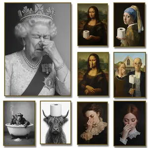 Funny Bathroom Victorian woman Portrait Poster Canvas Painting  Prints Wall Art Picture Toilet Humor Amusing Gift Home Decor Artwork