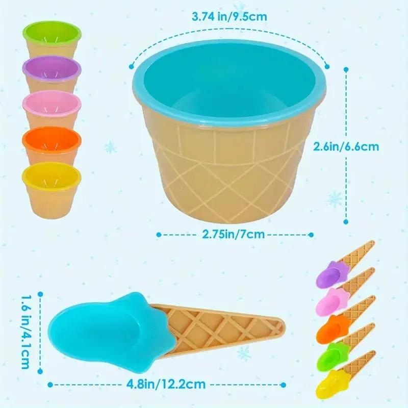 6 Sets Ice Cream Bowl and Spoon Plastic Reusable Ice Cream Bowl Cartoon Egg Cone Children Fruit Dessert Bowl Kitchen Accessories NONE