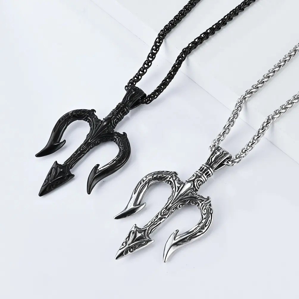 mythology Poseidon trident titanium steel necklace men's niche cultural accessories pendant