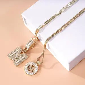 2 Pack Initial Letter Pendant Necklaces for Women, 14K Gold Plated Alphabet Necklace with Adjustable 17''-19'' Chain, Valentine's Day Jewelry for Women Girls.