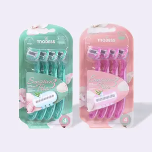 Modess Sensitive 3 Trio Women's Disposable Razors - 8 Pack (2x4), 4-Blade with Aloe for Sensitive Skin, Smooth Body Care Hair Removal Tool with Moisturizers $1.87 Per Razor Save 10% on Any 3 Items