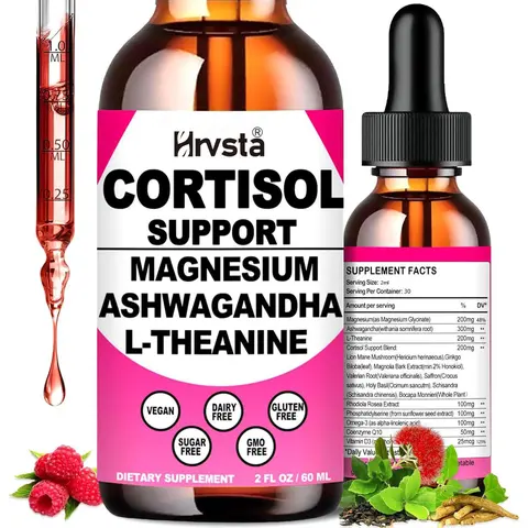 Women's Hrvsta SummerVibes Cortisol Regulation Drops - Vegan, GMP Certified 17-in-1 Formula with Herbs KSM-66 Ashwagandha, L-Theanine, Rhodiola, Magnesium, Phosphatidylserine for Adults' Stress Relief, Hormone Balance