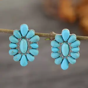 LisiZen Fashionable New European and American Alloy Turquoise Enamel Earrings Geometric Floral Statement Earrings Unique Creative Accessories DZEH5646