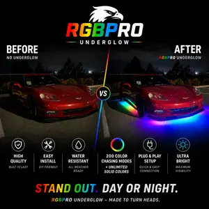 Premium Ultra Bright Underglow Kit 6 Strip App-Controlled Car Lights with Relay Fuse Battery Protection IP67 Waterproof Strips