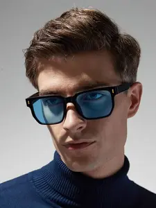 Men's Classic Square Sunglasses, Lightweight Frame, Fashion Blue Lenses, Ideal for Daily Outdoors and Driving