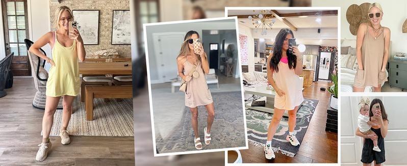 WoodBerry Women's Summer Sleeveless Mini Dress with Built-in Shorts V Neck Spaghetti Strap Athletic Sundress Short Spring Tennis Dress with Pockets