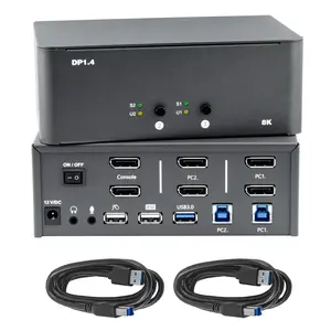 2 Port Dual Monitor DisplayPort 1.4 KVM Switch 2 Computers 2 Monitors, 8K60Hz DSC MST HDR10 USB3.0 10Gbps KVM Switcher with Audio Microphone, Hotkey & Button Switch for PC Laptop PS5, Local Stock