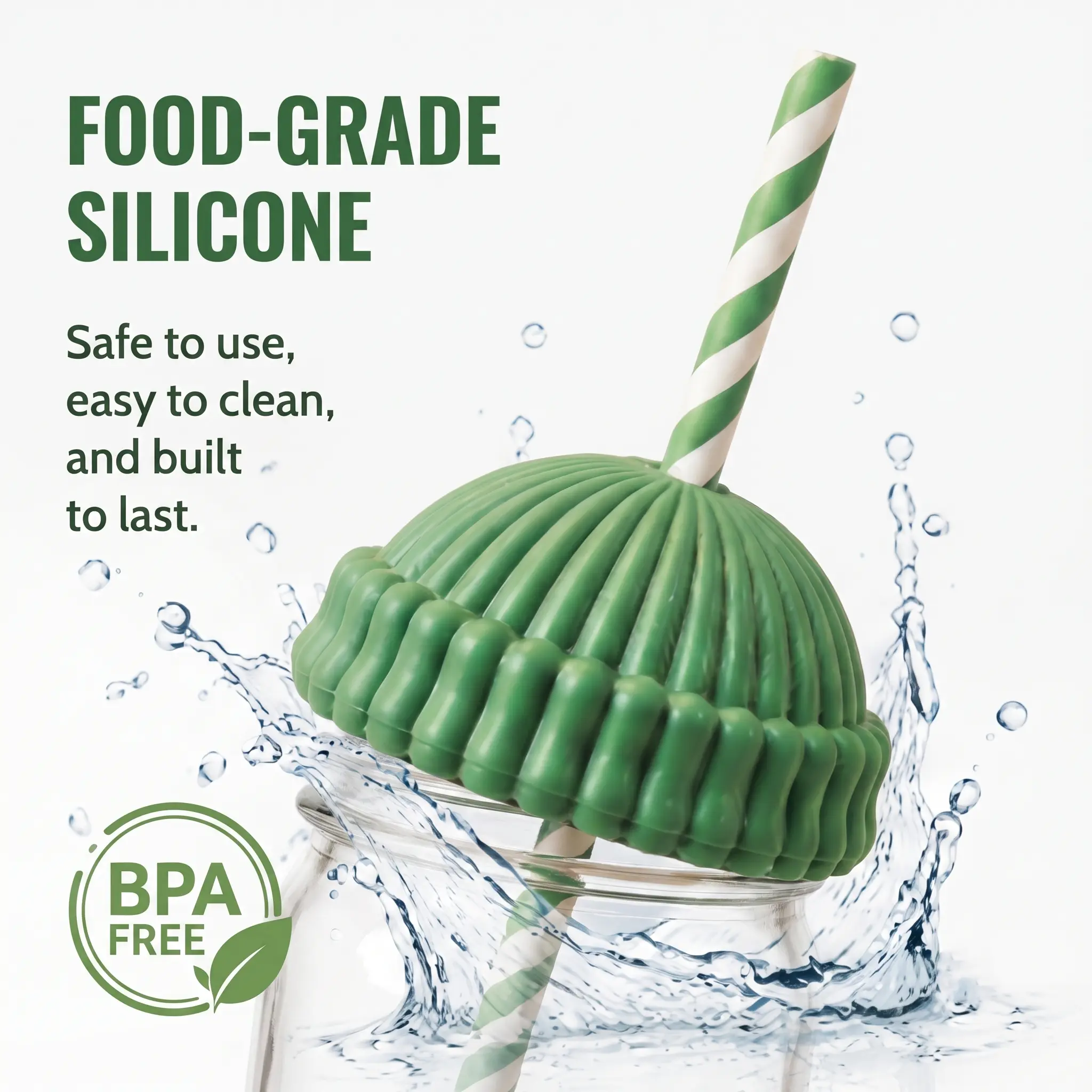 Aesthetic Beanie Silicone Cup Lid & Straw Set  Cute Glass Cup Accessories for Iced Coffee & Mason Jars | BPA-Free Food-Grade Topper