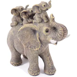 Cute Elephant Statue Home Décor Good Luck Elephant Carries Three Calves on Its Back Figurines Décor for Shelf Good Gifts for Women Decoration for Living Room, Bedroom, Office