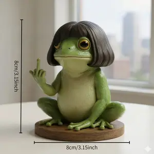 Flipping Frog Middle Finger Collectible Figurine Funny Gag Gift Resin Decoration for Friends Office Desk Living Room Home Decor