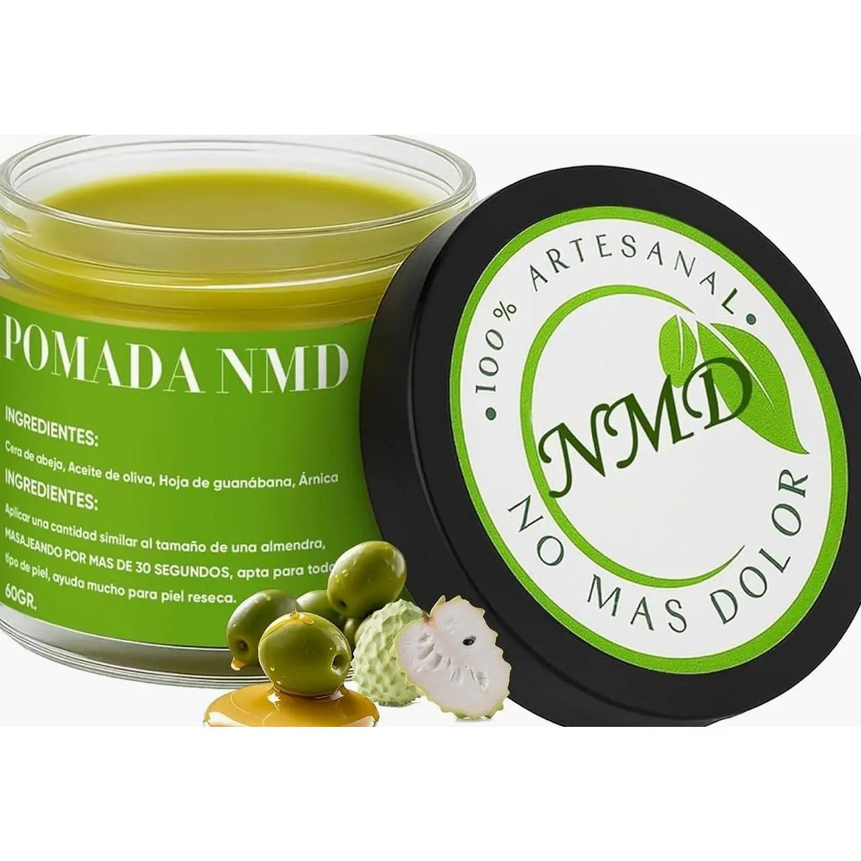 Pomada NMD, Pomada NMD para Dolor, Joint & Muscle Support Cream for Knee, Neck, Hip, Hands, Feet, with Soursop, Arnica, Olive Oil, Beeswax and Hemp Seed Oil, Non-Greasy 2oz Cream (1)
