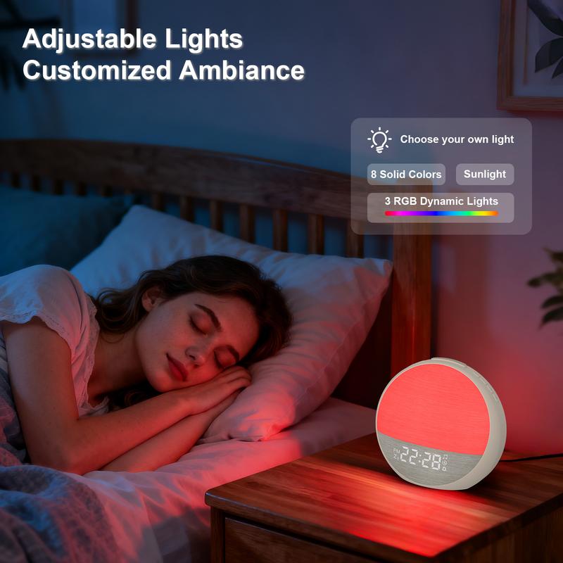 Bugucat Sunrise Alarm Clock & White Noise Machine — Natural Wake-Up Light, Dimmable Night Light & Digital Clock for Bedroom, Multiple Soothing Sleep Sounds, Alarm Clock Design, Adjustable Brightness — Ideal Sleep Aid & Gift for Babies, Kids & Adults