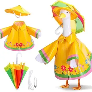 3pcs Porch Goose Outfits for Spring - Raincoat Porch Goose Clothes with Umbrella and Hat for 23' Cement Goose Statue, Garden Lawn Goose Decor and Dress-up Costume for Yard Statues