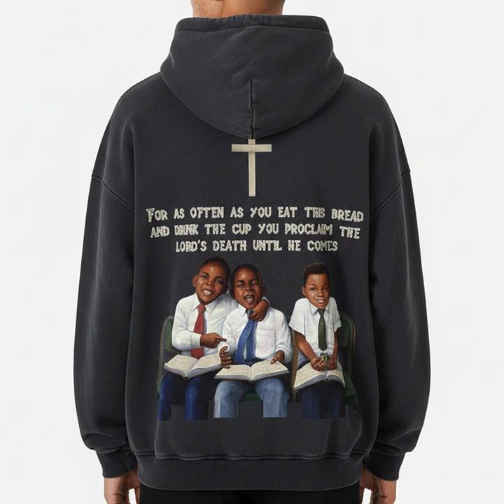 Sopula Studio Men's Vintage First Sunday Faith Graphic Acid Washed Oversized Hoodie Casual Loose Sweatshirt Long Sleeve