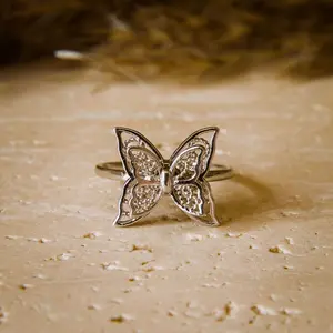 Embroidtale 925 SS Adjustable Double Butterfly Spinner Ring Fidget Ring Worry Ring for Anxiety Relief ADHD Nickel-Free Hypoallergenic Anti-Tarnish Plating