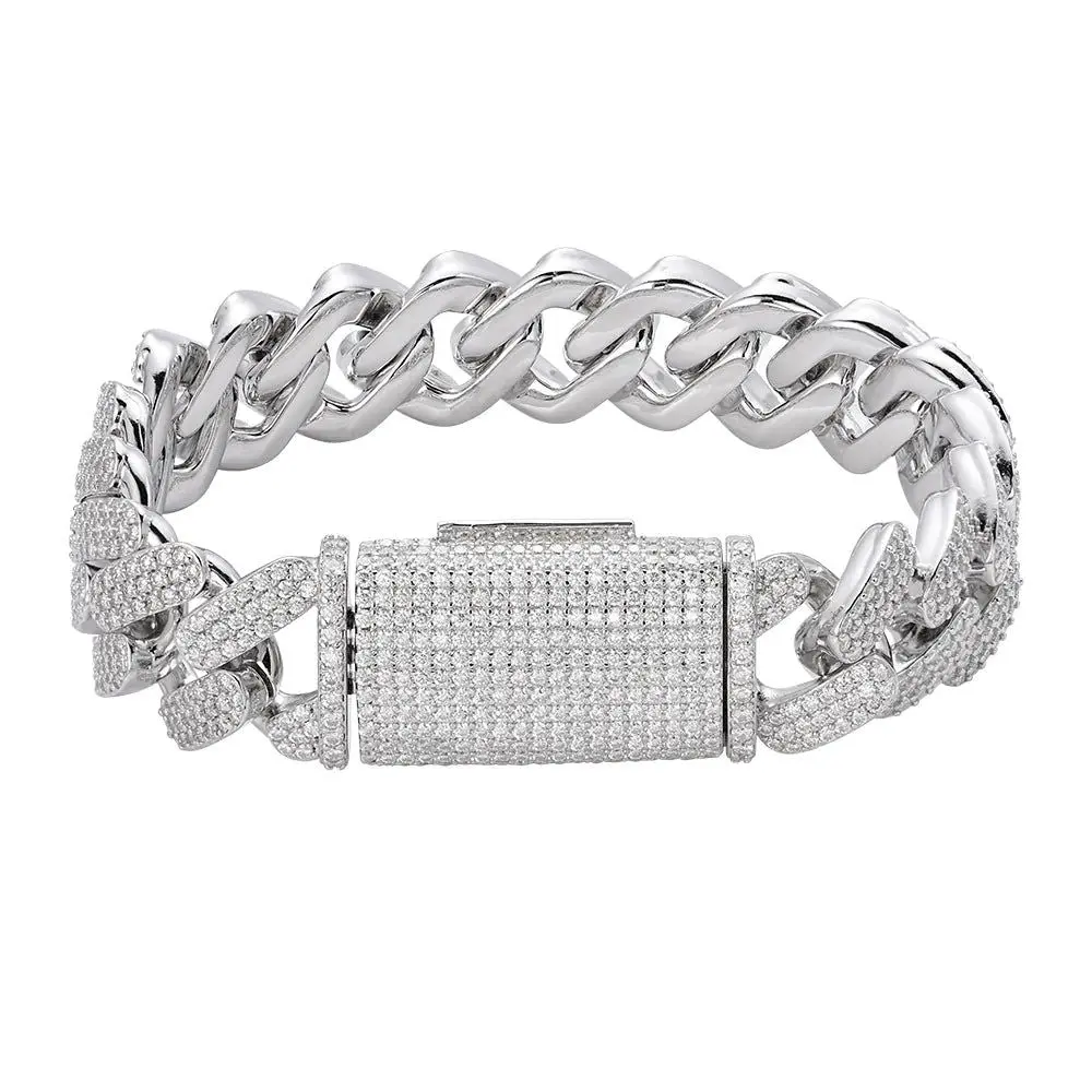 18mm MOISSANITE Prong Cuban Link Bracelet 925 Silver Icy Custom 8 Inch