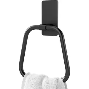 Towel Ring, Hand Towel Holder for Bathroom, Adhesive Hand Towel Holder, Adhesive Towel Racks, Wall Mount Towel Hanger for Bathroom, Kitchen, NO Drill Easy to Install(Matte Black)
