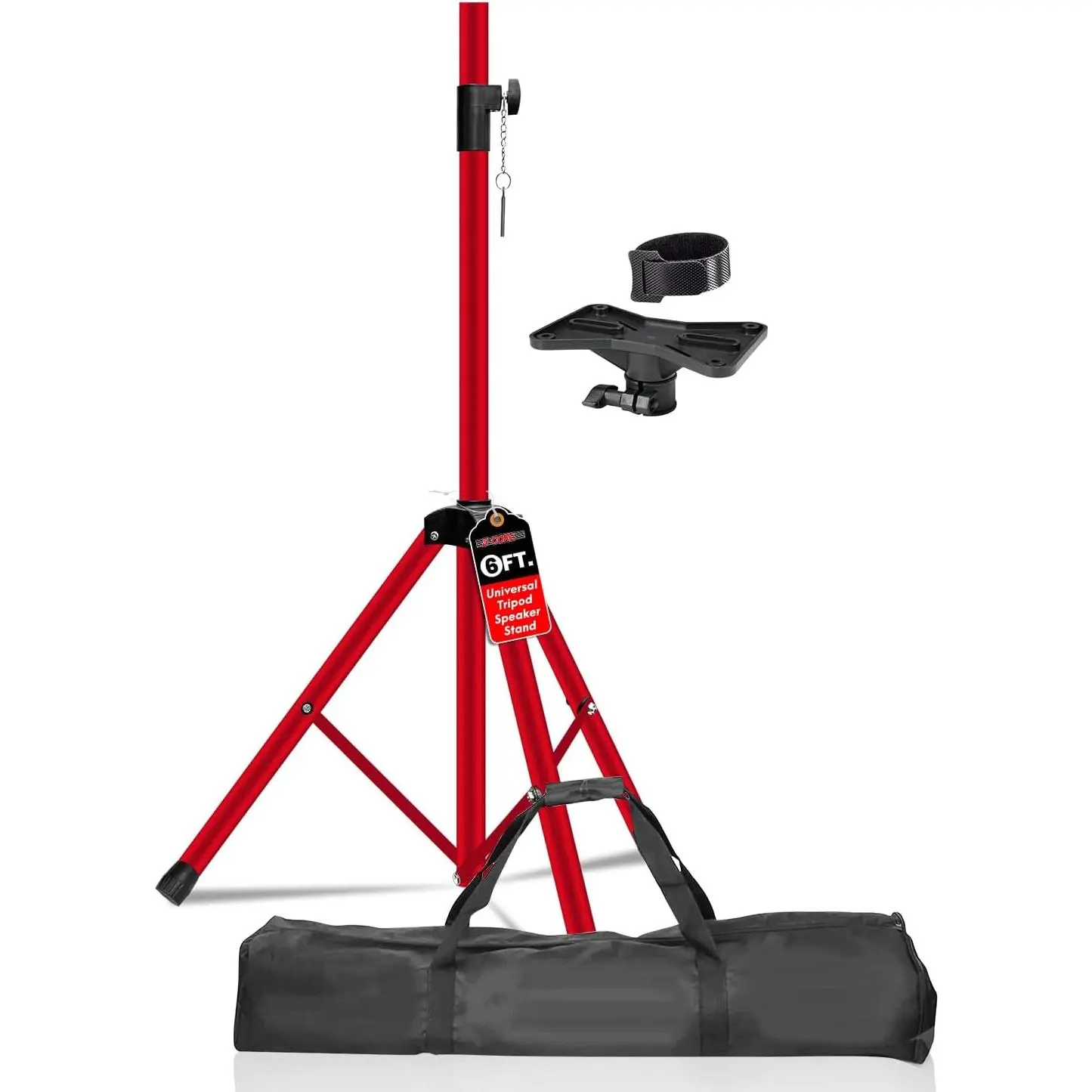 5 Core Speaker Stand Universal Mount Steel Construction 132 Lbs Capcity Stable Tripod w/Adjustable Height 72” w 35mm Compatible Insert Metal Safety Pin Included Bag Red