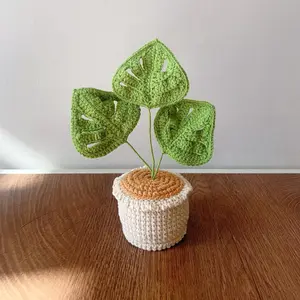 Handmade Crochet Flower in Pot, Crochet Mini Monstera , Gift for Mom, Mother's Day Gifts, Birthday, Crochet Plant