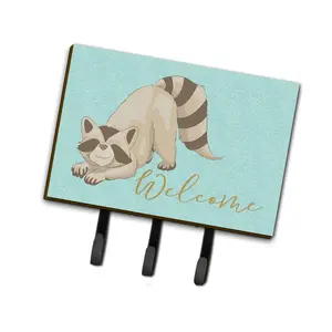 212 MAIN Raccoon Theme Welcome Motif Metal Hook Set, Wall Mount Compatible Home Decor Key Holder for Leashes