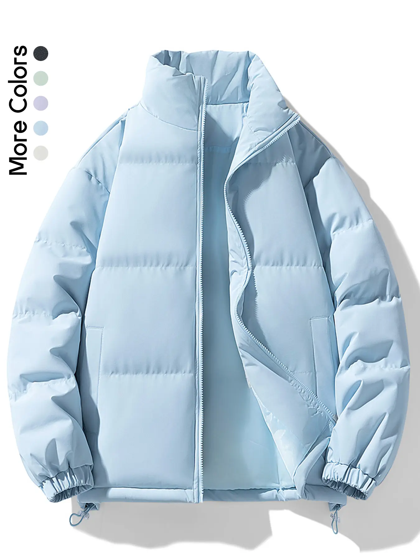 Men's Casual Stand Collar Winter Puffer Coat - Solid Color Warm Jacket