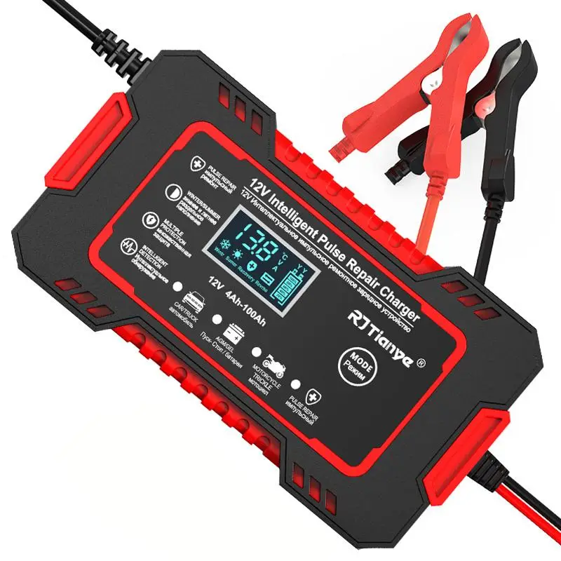 12V 6A Car Battery Charger, Automatic Battery Maintainer, Pulse Repair Charger, Gel Lead Acid Battery for AGM, Car Repair Tool
