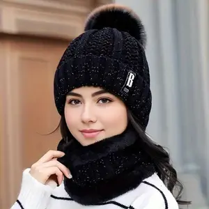 Winter Hat and Scarf Set, Thickened Plush, Windproof and Cold-Proof, Comfortable and Warm for Outdoor Leisure