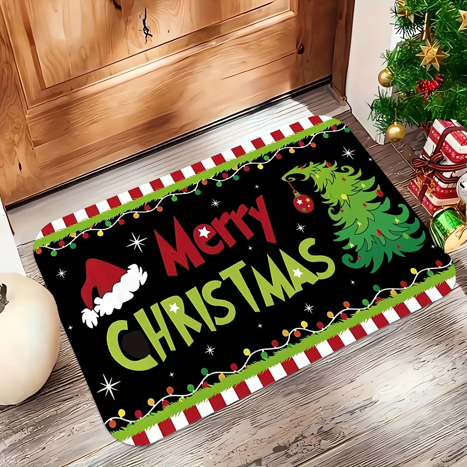 Merry Christmas Grinch Doormat, Non Slip Washable Front Door Welcome Mat, Funny Xmas Porch Decor, Indoor Outdoor Holiday Entryway Rug, Christmas Home Decor Gift