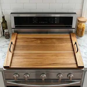 Acacia Wood Noodle Board Stove Cover with 4 Adjustable Feet, 30" x 22" Stove Top Cover for Gas, Electric & Induction, Extra Counter Space, Serving Tray & Charcuterie Board for RV & Kitchen