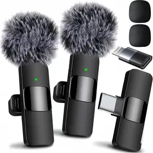 Wireless Microphone for iPhone iPad Android 2 Pack Lavalier Mic with Noise Reduction Plug and Play for Video Recording Interview Podcast YouTube TikTok Vlog USB-C Connector & iOS Adapter