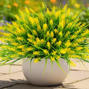 N&T NIETING 20 Bundles Yellow Artificial Monkey Grass with Flowers for Outdoor & Indoor Decor