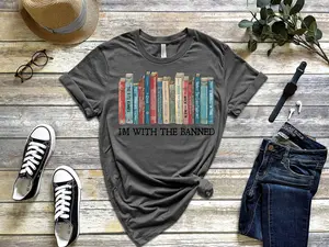 I'm With The Banned, Banned Books Shirt, Sweatshirt, Unisex Super Soft Premium Graphic T-Shirt,Reading Shirt. Librarian Shirt