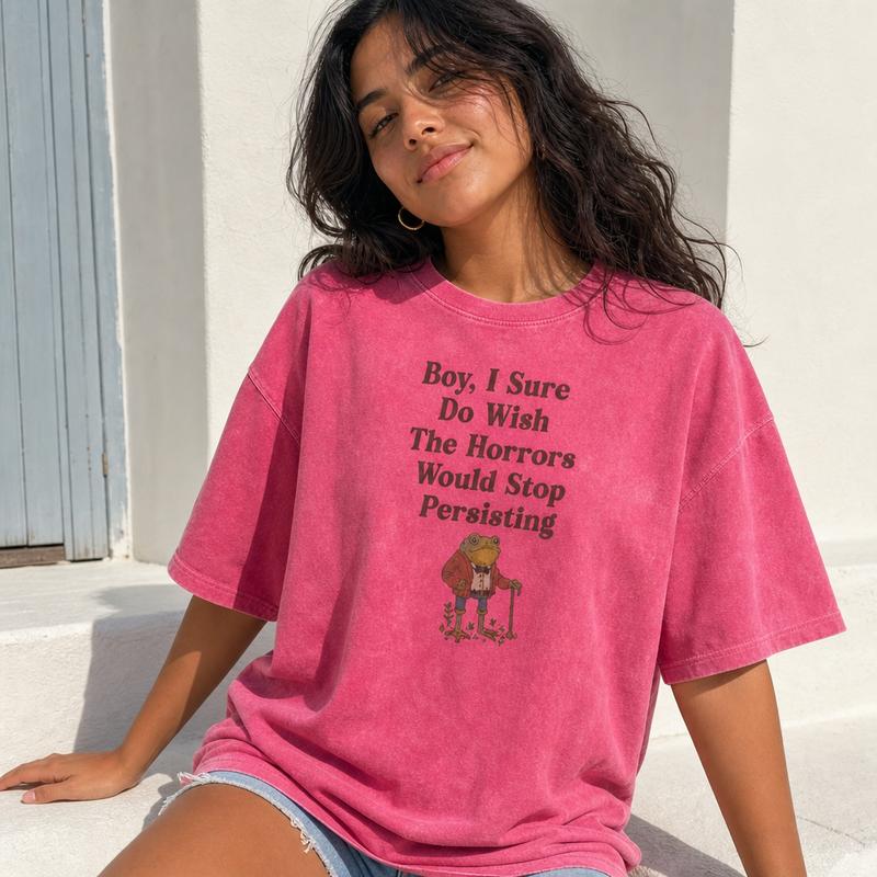 Vintage Gentleman Frog Graphic Tee Women Soft Washed Cotton Wish Horrors Would Stop Persisting Shirt S-5XL