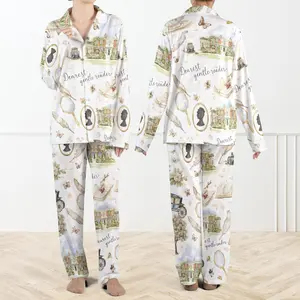 Lady Whistledown's Tea House Casual Pajama Set For Women, Vintage Tea Party Sleepwear, Cozy Literary Pajamas, Elegant Long Sleeve PJs