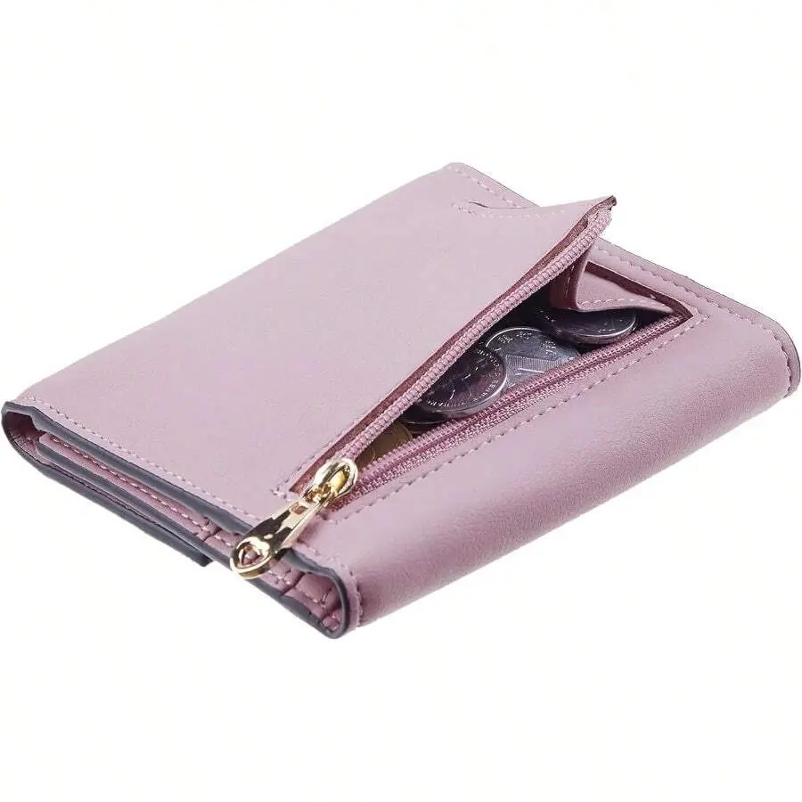 Travelambo RFID Blocking Wallet Women Small Womens Wallet Credit Card Holder Mini Compact Trifold Wallets For Women With Coin Pocket Zipper