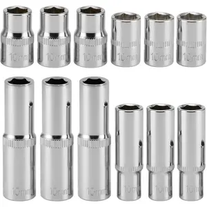 12 count 10mm Deep & Shallow Socket Set, 1/4-Inch & 3/8-Inch Drive 6-Point  Socket for Electric Wrenches  Repair, Mirror Chrome Finish