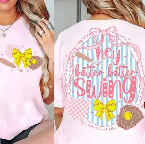 Preppy Softball Bow Sweatshirt, Hey Batter Batter Swing Game Day Shirt, Softball Stripes Coquette Bow Shirt, Softball Mom Sports Shirt