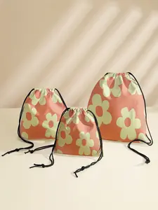Floral Drawstring Bag, Convenient Drawstring Closure, Multi-Purpose Storage Pouch, Portable Travel Dustproof Bag, Mommy Diaper Bag, Jewelry Cosmetic Gift Bag, Lightweight
